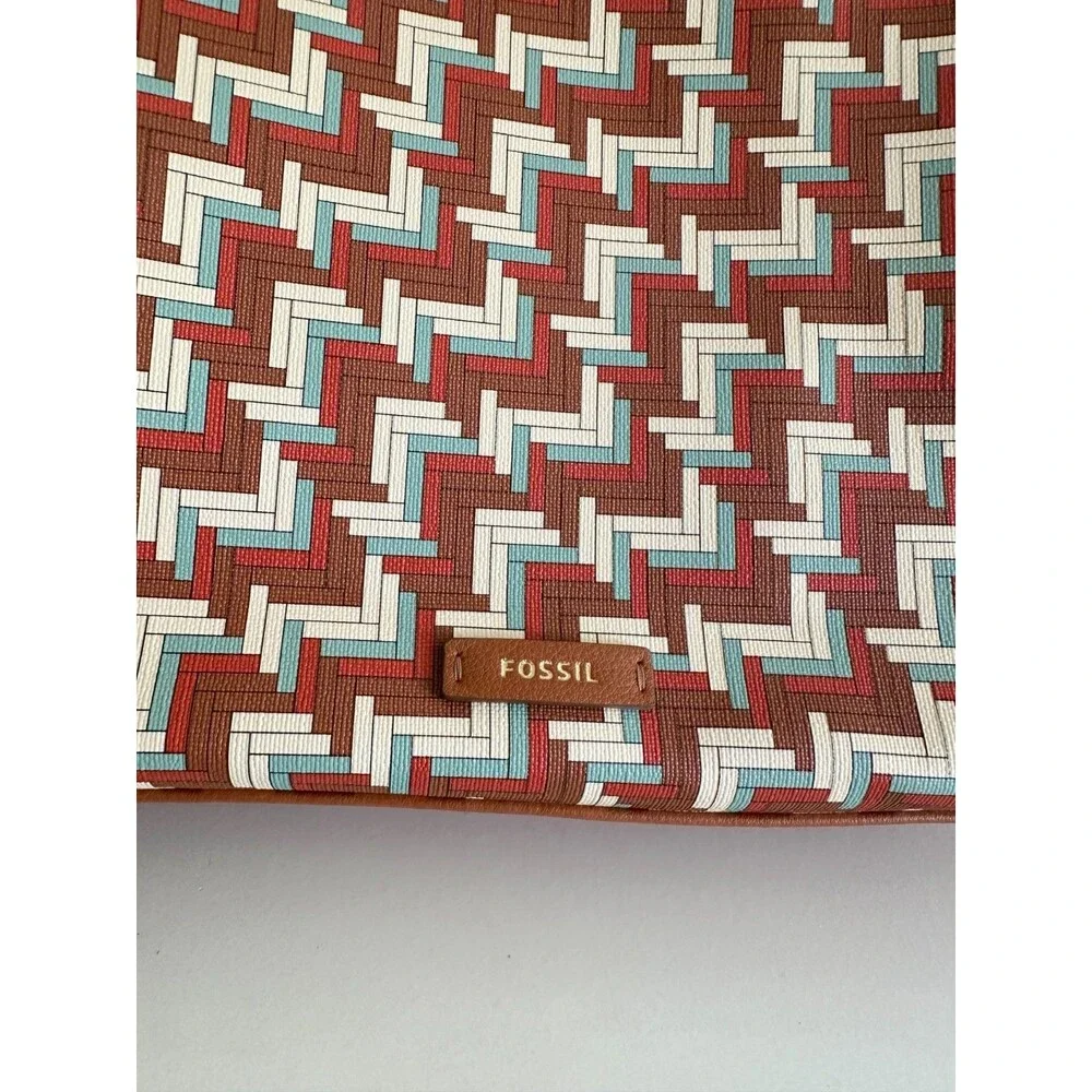 Fossil Sydney Signature Large Tote Bag Shoulder Purse Geometric Brown Top Handle